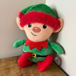 Green Red Plush Elf Doll Toy Christmas Holiday Stuffed Animal 9"